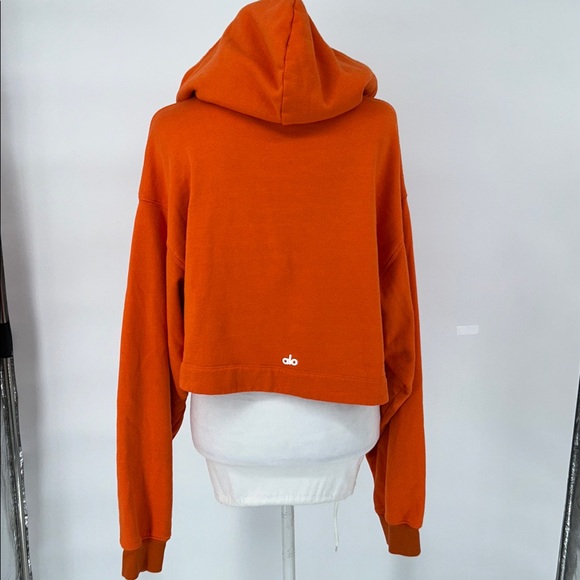 ALO Yoga Bold Orange Hoodie  Drawstring Crop Jumper Pullover Sweater Size S - Picture 6 of 11